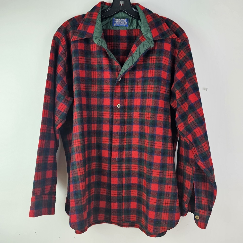 Pendleton Red Plaid Macduff Tartan‎ WOOL Flannel Shirt XL Mens Button Front LS